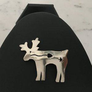 Whimsical Vintage Silver-Plated Moose Pin Brooch